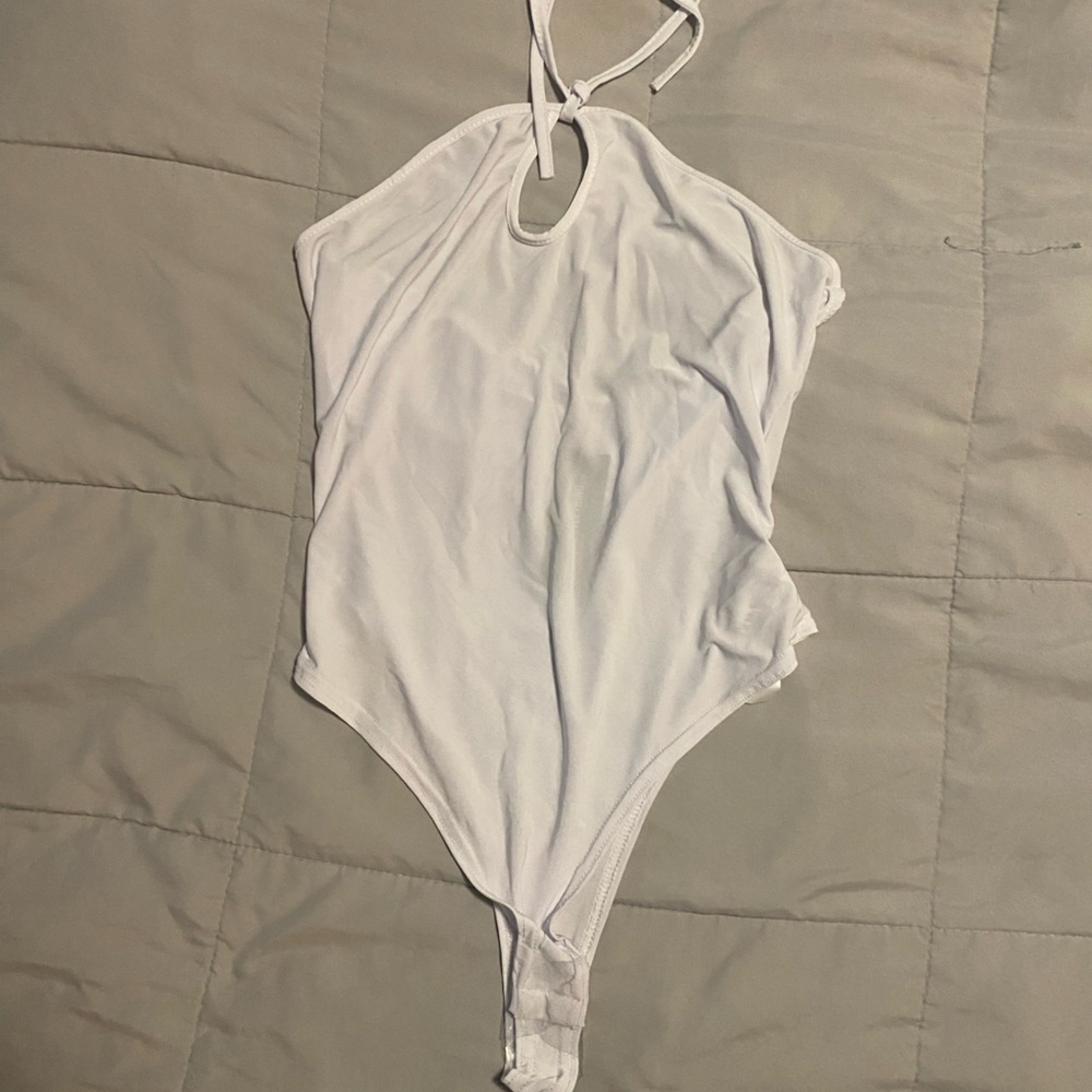 White halter body suit with tags